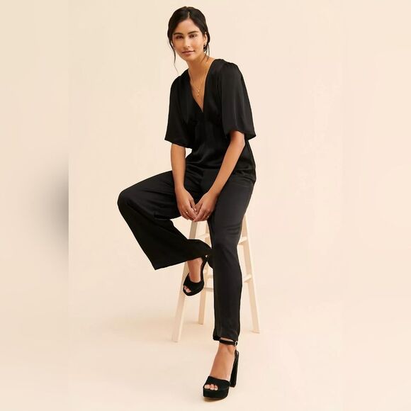 Anthropologie Dolan Left Coast Little Black Wide Leg Jumpsuit Women's Size Small - Picture 1 of 9